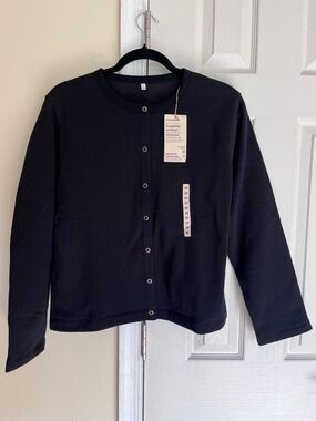 NWT MUJI Black Button-Up Fleece Sweatshirt Cardigan